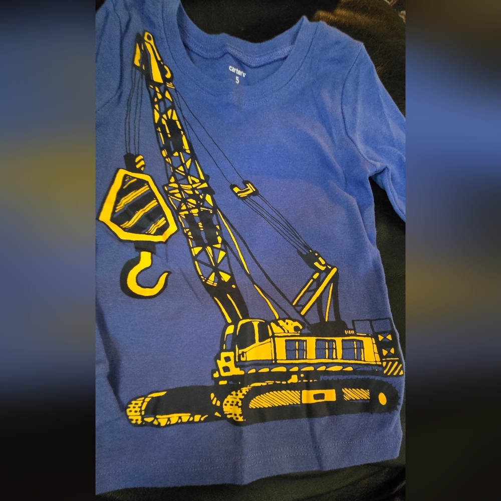 Carter's Blue W/yellow Construction Crane Long Sleeve Tee Sz5 NWOT - Picture 3 of 5